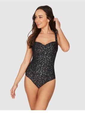 Niptuck Swim Multifit Cup Black Leopard Print Women's One Piece Swimsuit Size 10